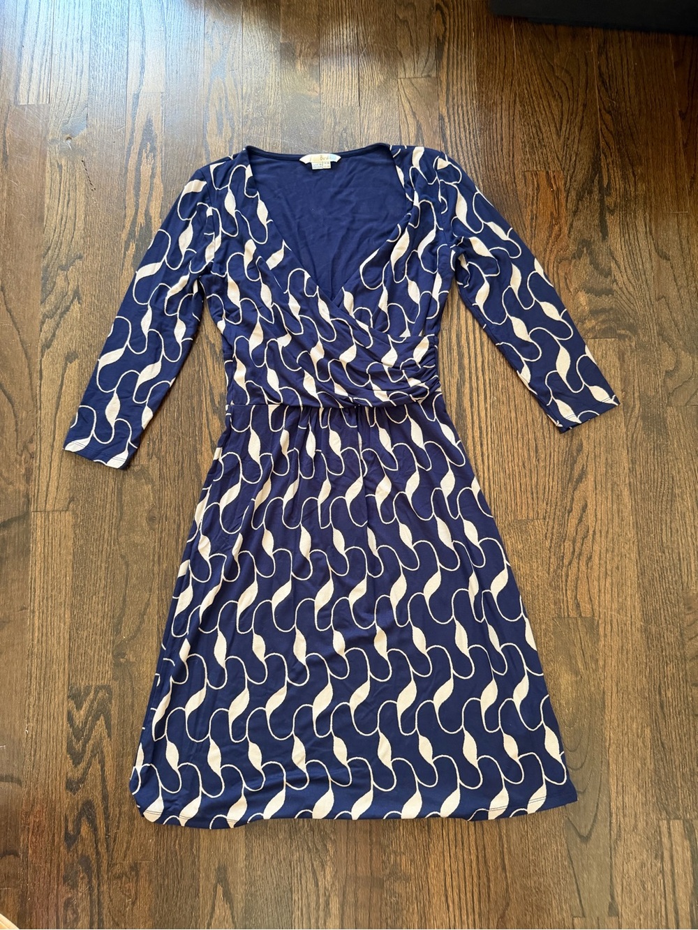 Boden Navy and Cream Wrap-Style Midi Dress